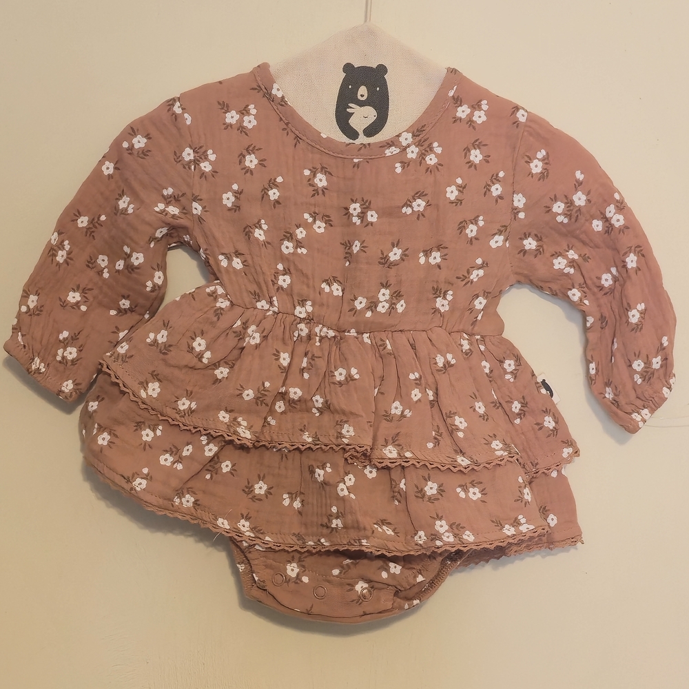 Charming Floral Ruffles Dress Onsie With Bonnet